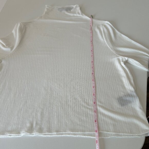 White Mock-Neck Long-Sleeve T-Shirt, Size Large, Slightly Sheer - Picture 4 of 13